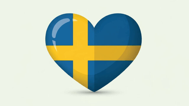 Heart shaped illustration featuring the Swedish flag colors and cross motif.