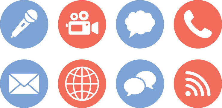 Modern communication and contact icon set with mail phone microphone chat and global web symbols for business website interface design,