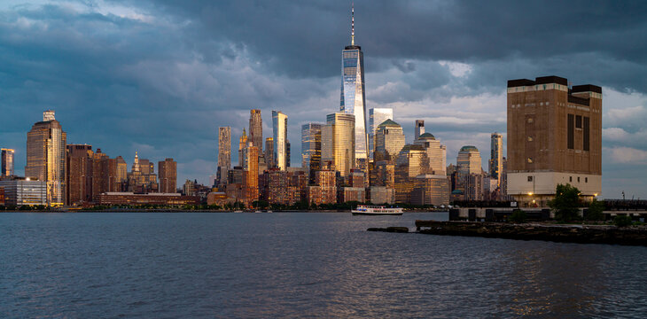 Manhattan skyline, New York, United States. Panorama of New York city skyscrapers in Manhattan. USA NYC. American big city. Lower NYC skyline. New York cityscape. America, New York City. NYC landmark.