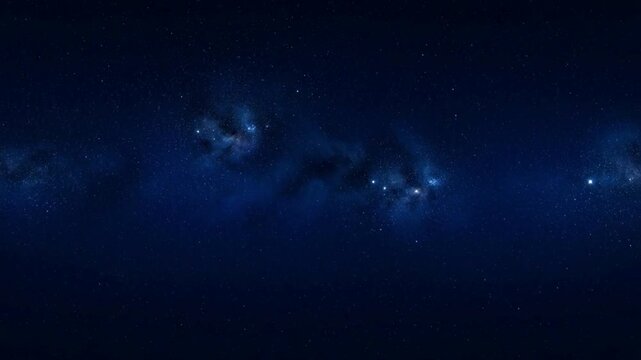 Cinematic deep space nebula background, dark blue cosmic galaxy with glowing stars, ethereal interstellar gas clouds and celestial stardust