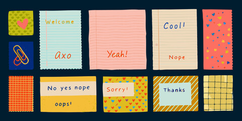 Naklejka premium Colorful paper notes with handwritten text vector illustration set