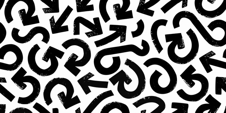Abstract black and white letterforms vector pattern with textured brushstrokes