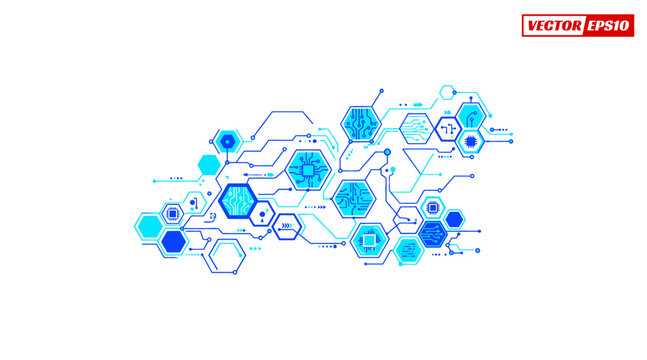 Abstract Network of Hexagons and Circuits.