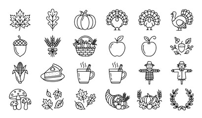 Autumn and Thanksgiving Thin Line Icon Set Vector EPS 10 © MD