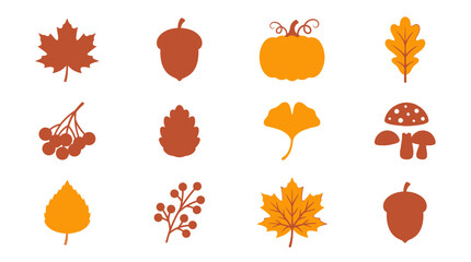 Autumn Leaves and Fruits Icons Set. © beatrice