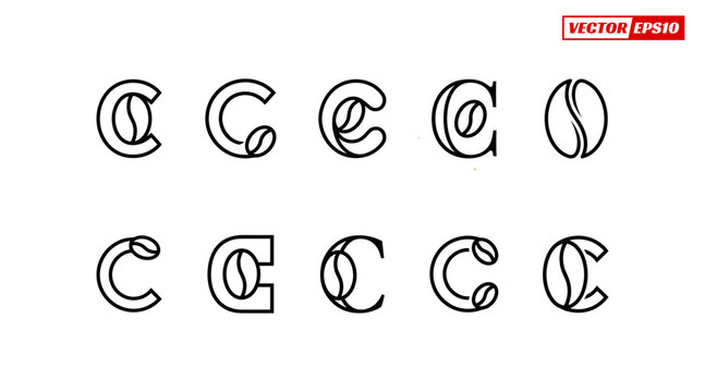 Collection of stylized letter C logos with coffee bean elements.