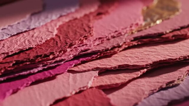 Close-up of a stack of handmade pink paper with rough edges and subtle textures, perfect for artistic crafts.
