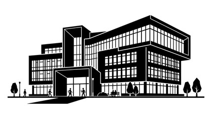 Naklejka premium Modern library or university building silhouette vector illustration 