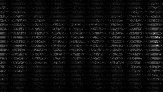 White Binary Code Matrix Animation with Flickering Digital Digits on Black Background