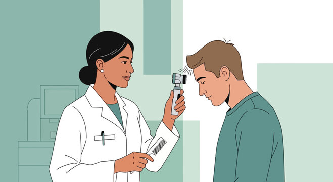 Doctor measuring patient's temperature with infrared thermometer, medical check-up