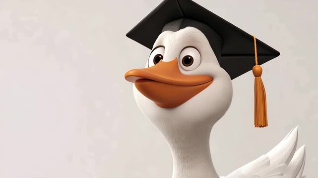 Cartoon duck wearing a graduation cap, representing education, learning, and success