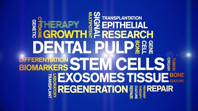 Dental Pulp Stem cells animated word cloud-text design animation tag kinetic typography seamless loop.