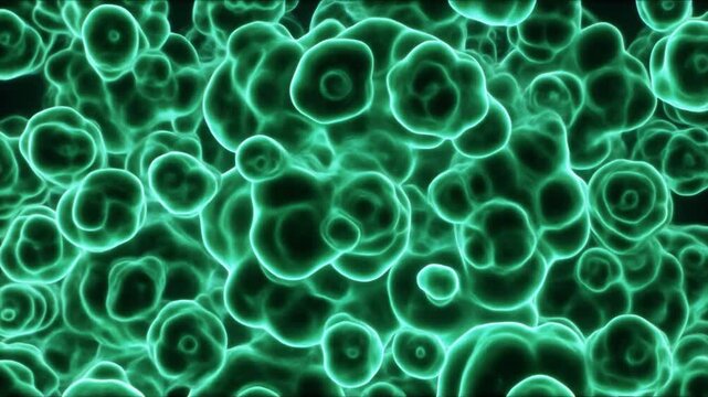 Microscopic Glowing Green Cells Division and Multiplication Background