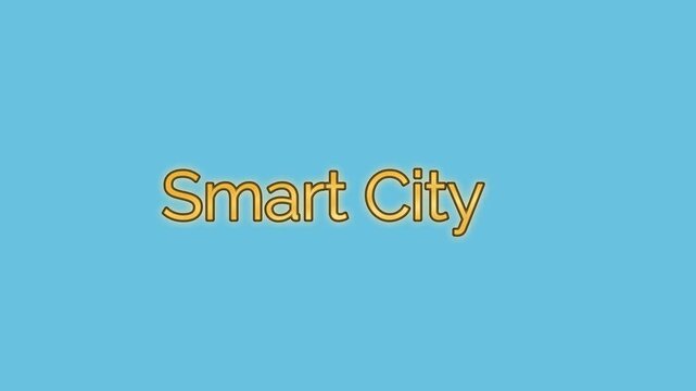 Smart City text displays in a serif yellow font against a plain light blue backdrop for branding.