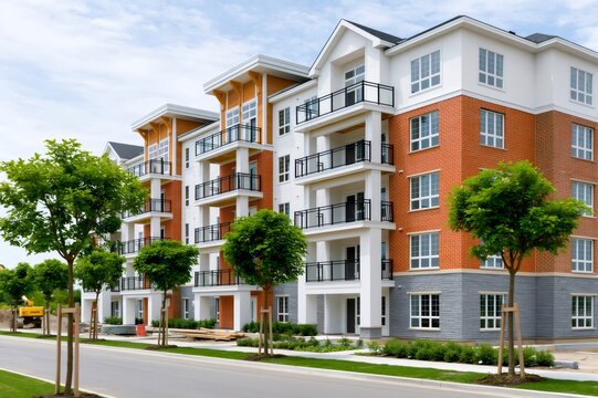 Modern apartment building construction with new residential architecture