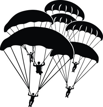 Skydiver Group Formation Silhouette Vector