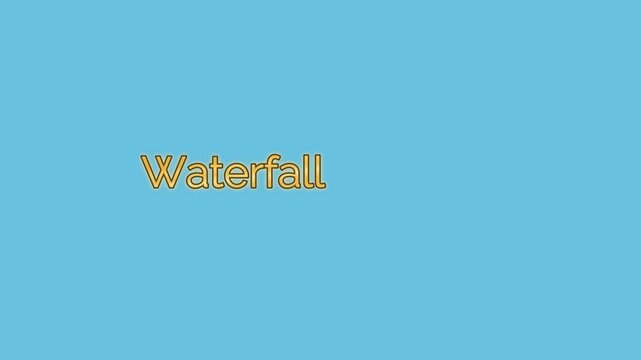 Waterfall is presented with metallic gold lettering floating on a clean and bright cyan blue backdrop.