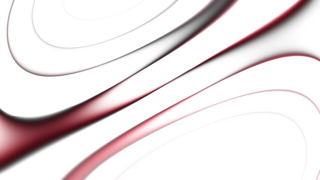 Linear abstract motion background showing refined black and red curved stripes flowing on pure white template. This geometric loop adds professional technical value to creative stock video.
