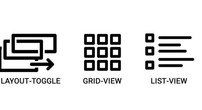 Ui navigation icons featuring layout toggle grid view and list view interface navigation software application experience organization structure configuration presentation illustration