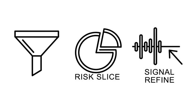 Data filtering and risk analysis conceptual line art icons with analysis business strategy management illustration optimization information selection evaluation assessment corporate