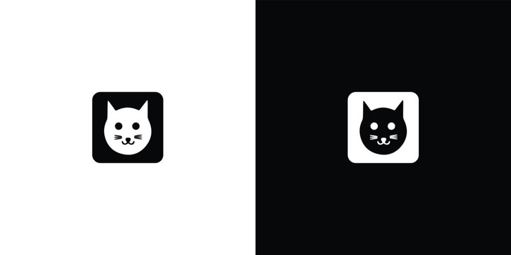 Black and white of two stylized fox faces with white fur and black facial markings fox head stylized animal