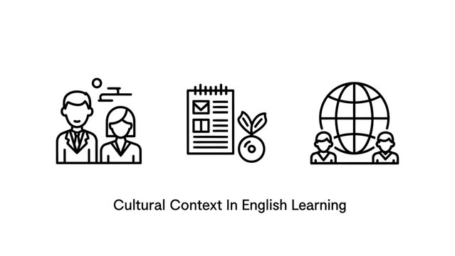 Icons representing cultural context in english learning featuring diverse students and global communication education learning language communication international teaching diversity knowledge