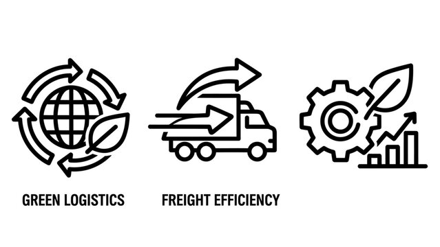 Green logistics and freight efficiency icon set for sustainable supply chain with logistics efficiency delivery shipping sustainability environment transport industrial transportation