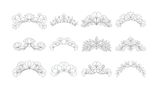 Elegant floral border set, 12 minimalist botanical line art dividers, decorative hand drawn flower ornaments for wedding invitations and branding