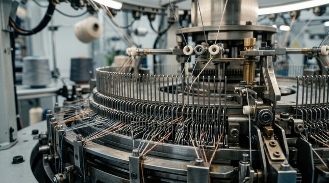 Industrial circular knitting machine in a textile factory