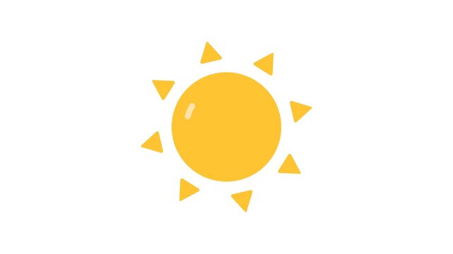 4K motion graphic of rotating sun with transparent alpha channel. 2D cartoon animation of bright sunshine. Turning sun disk flat. Natural light source animated element on white background.