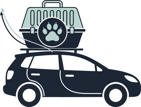 Rescue Car with Police Kit and Dog Paw Badge Icon in Minimalist Flat Vector Style