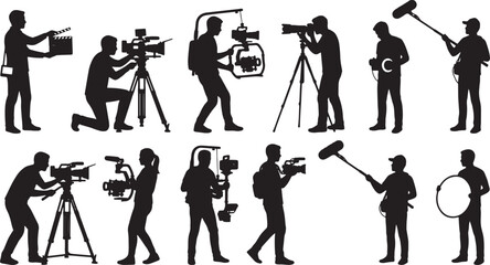Filmmaker Silhouettes Collection: Professional Video Production Crew, Cinematography Equipment, and Audio Recording Gear for Media Projects © Parvez