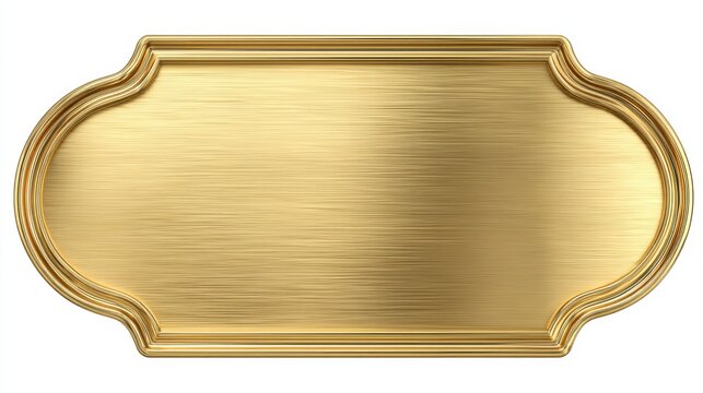 Horizontal ornate golden brushed metal plaque isolated on white background