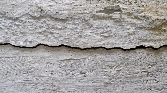 Static close-up shot of a rough concrete surface with a horizontal crack