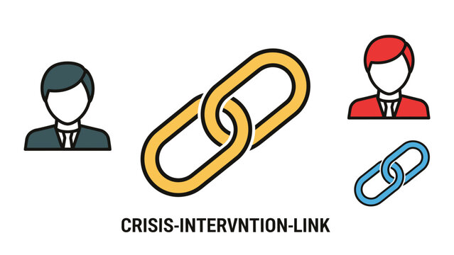 Crisis intervention linking people and support networks icon set with intervention connection communication counseling relationship community interaction teamwork management resource