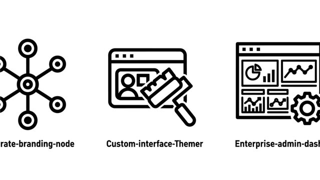 Enterprise admin dashboard custom interface and branding node icons with dashboard enterprise branding interface business analytics software management customization technology minimalist