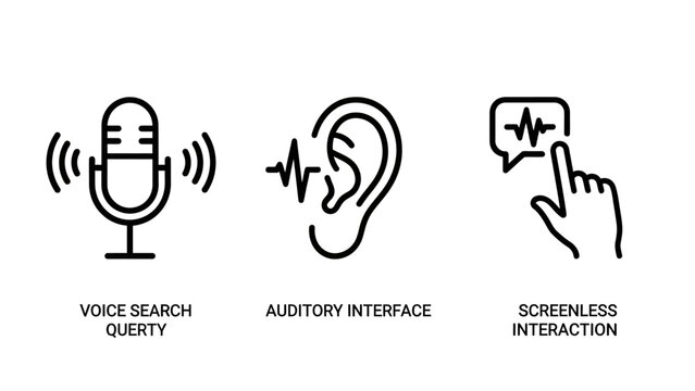 Set of modern user interface icons for voice search auditory AI screenless interaction technology microphone communication interface screenless recognition