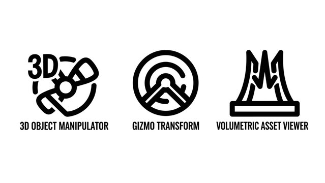 3D object manipulation and asset viewer icons with manipulation transform volumetric software modeling interface rotation position computer rendering development geometry engineering