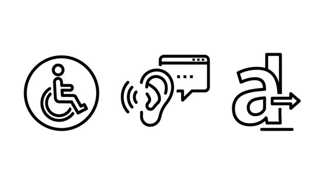 Accessibility and inclusive design icons including disability sign hearing aid communication web navigation with accessibility inclusive disability navigation communication technology interface
