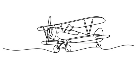Simple line drawing of a vintage biplane airplane © Graphics Art