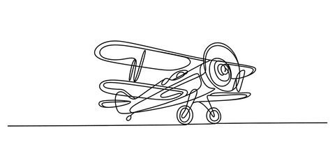 Simple line drawing of a vintage biplane airplane © Graphics Art