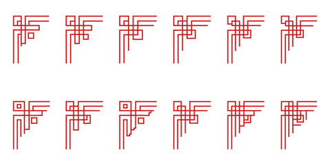 Obraz premium Chinese corner set, asian frame, red border vector pattern