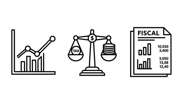 Fiscal growth financial balance and reporting document line icons set with financial document accounting business investment analysis statement commerce management taxation transaction