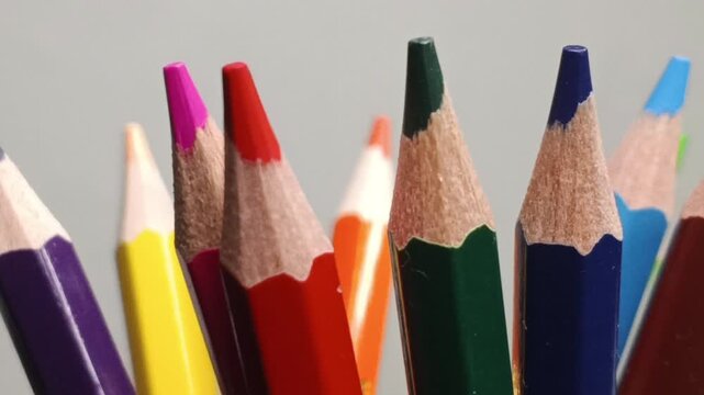 Rotating movement of color pencils. Education and fun video