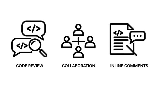 Software development code review collaboration and inline comments set with collaboration comments programming development software engineering debugging teamwork interface technology