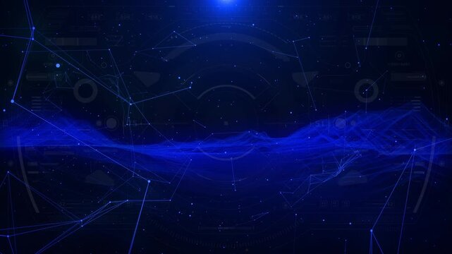 Abstract Blue Digital Mesh of Connected Dots and Lines Representing a Futuristic Network System in Virtual Space 4K Motion Background