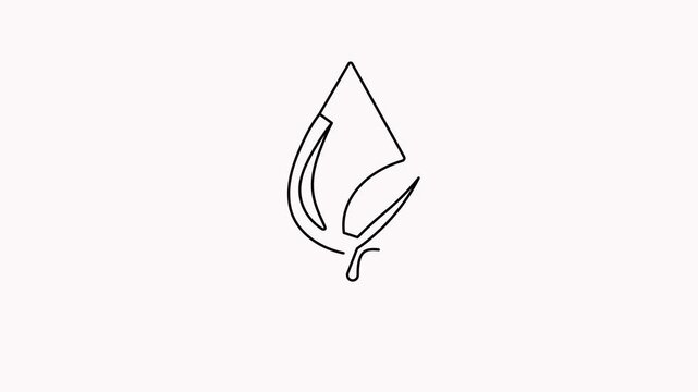Minimalist continuous line art animation of a water drop, combined with a green leaf and rippling waves.