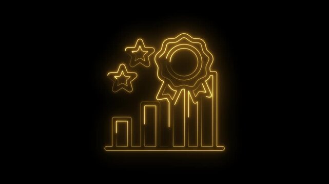 Glowing neon award ribbon on rising bar graph with stars success achievement concept glowing... icon