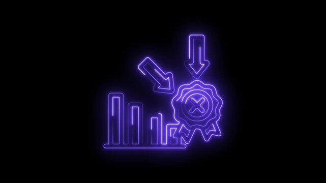 Neon graph decline with cross mark badge and down arrows abstract concept of failure loss... icon