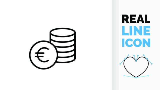 Euro coin stack icon, simple line art style for financial design